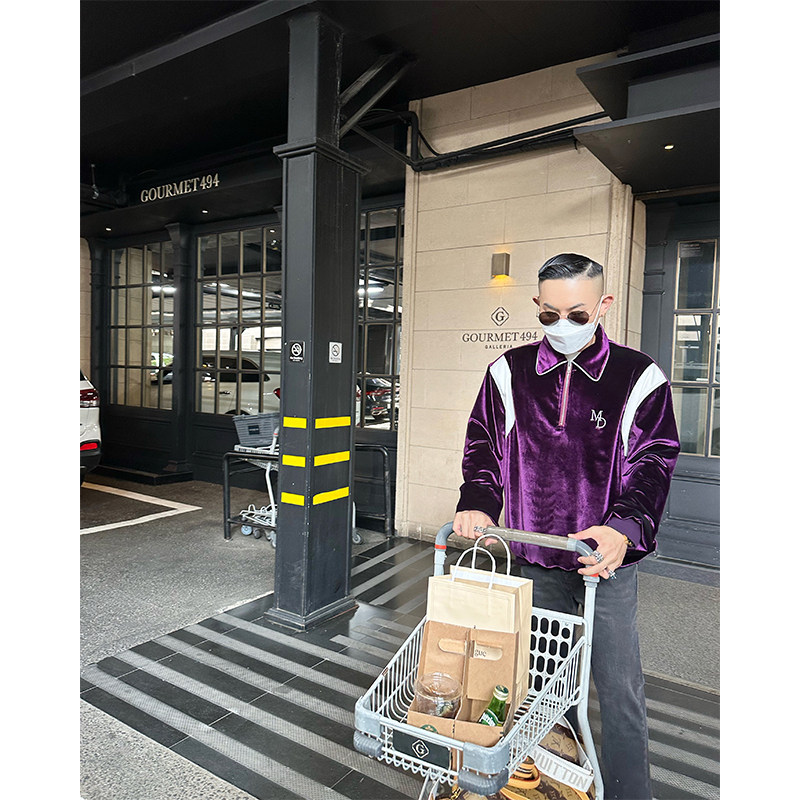 gahkstudio「江南贵公子」刘亚仁同款 高级感紫色丝绒polo衫