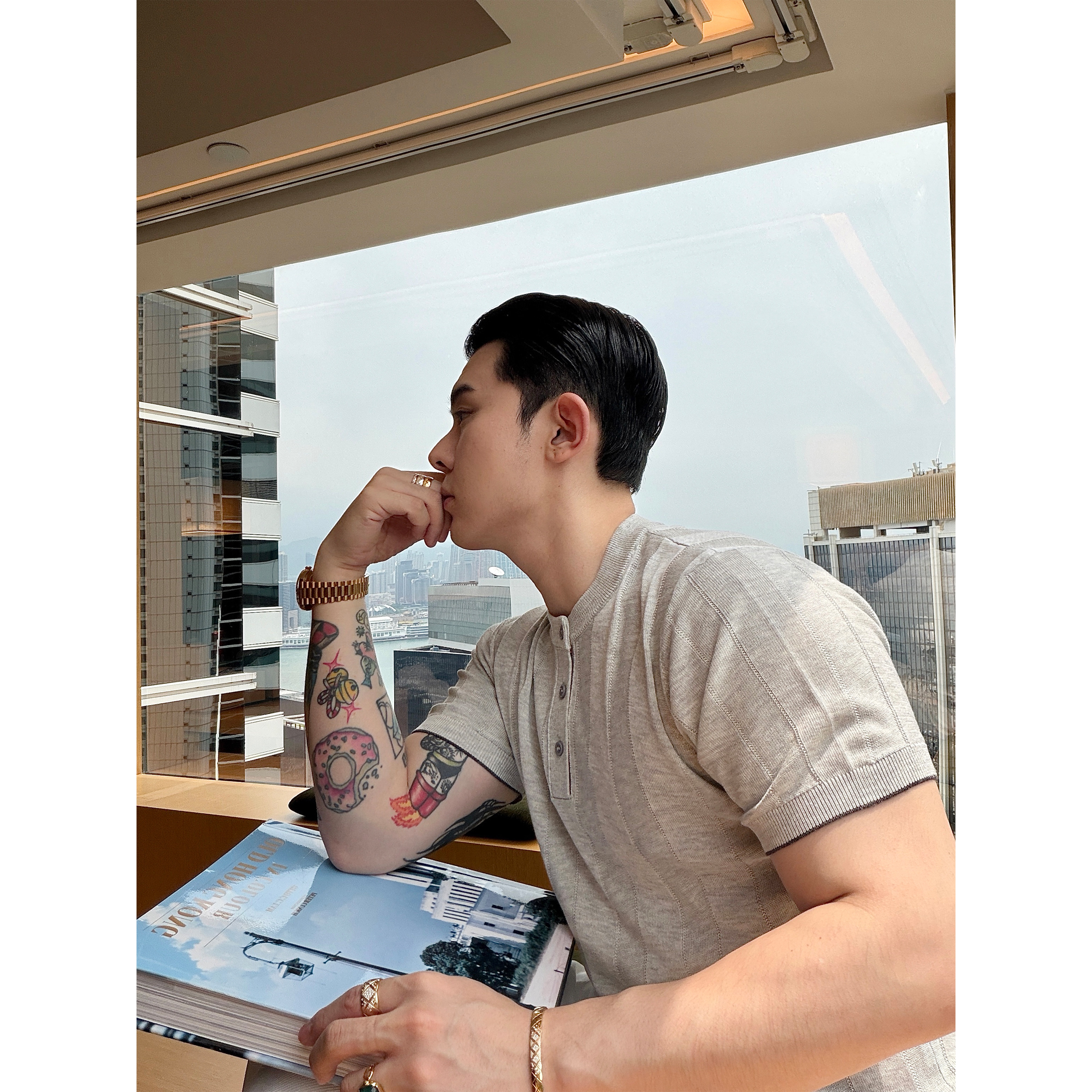 Magadeth 老钱风亚麻亨利领针织tee短袖男士上衣3色 显瘦显身材图片