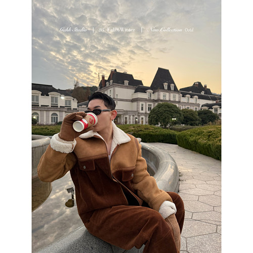 GAHKSTUDIO「滑雪系列」大秀秀款环保皮毛一体拼接羊羔毛夹克外套