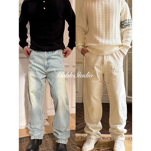 GAHKSTUDIO私服万年款经典水洗牛仔裤基础款显瘦显腿长加厚高克重