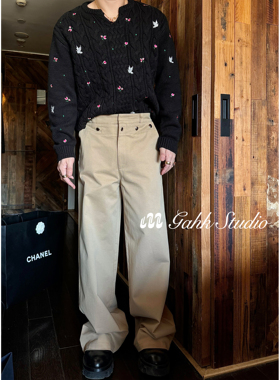 GAHKSTUDIO「私服设计款」秋冬排扣直筒休闲长裤 显腿长