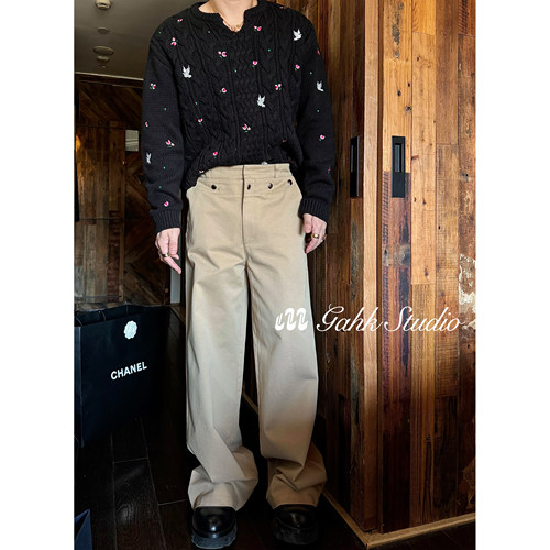GAHKSTUDIO「私服设计款」秋冬排扣直筒休闲长裤 显腿长