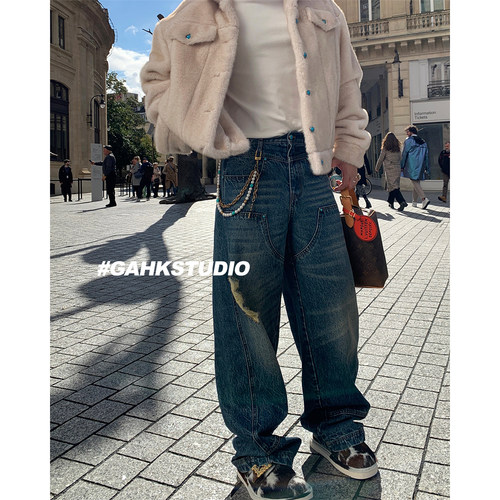 GAHKSTUDIO「西部牛仔风」绿松石牛仔裤 店主私服～