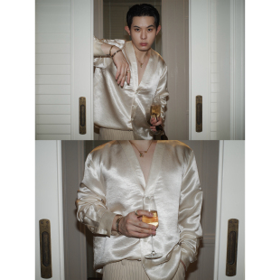 晚20 人间贵公子 Magadeth 男士 私服自创晚宴醋酸衬衫