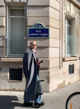 GAHKSTUDIO巴黎限定姥爷灰轮廓大衣含羊毛