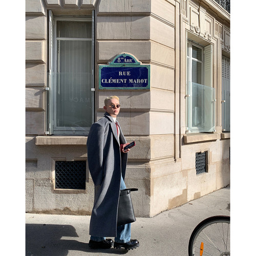 GAHKSTUDIO巴黎限定姥爷灰轮廓大衣含羊毛