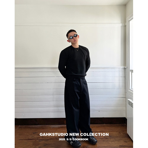 GAHKSTUDIO 25早春新款 设计师款 黑白两色宽松休闲裤 超级百搭