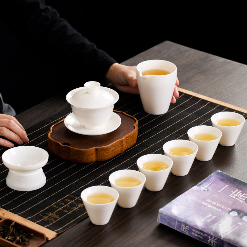 白瓷羊脂玉功夫茶具套装旅行茶杯