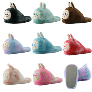 室内加厚保暖情侣居家全包防滑玩偶拖鞋 跨境新款 炫彩毛绒公仔拖鞋