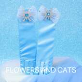 2024夏季 儿童节表演手套六一公主蝴蝶结女童舞蹈舞台演出手套蓝色