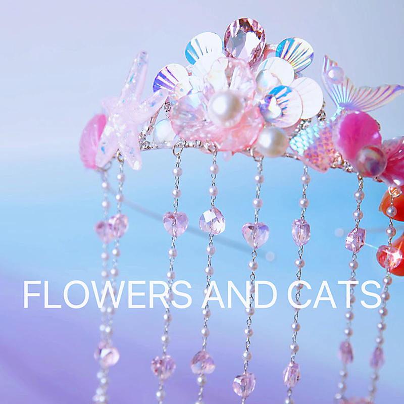 flowersandcats粉色女童吊坠皇冠