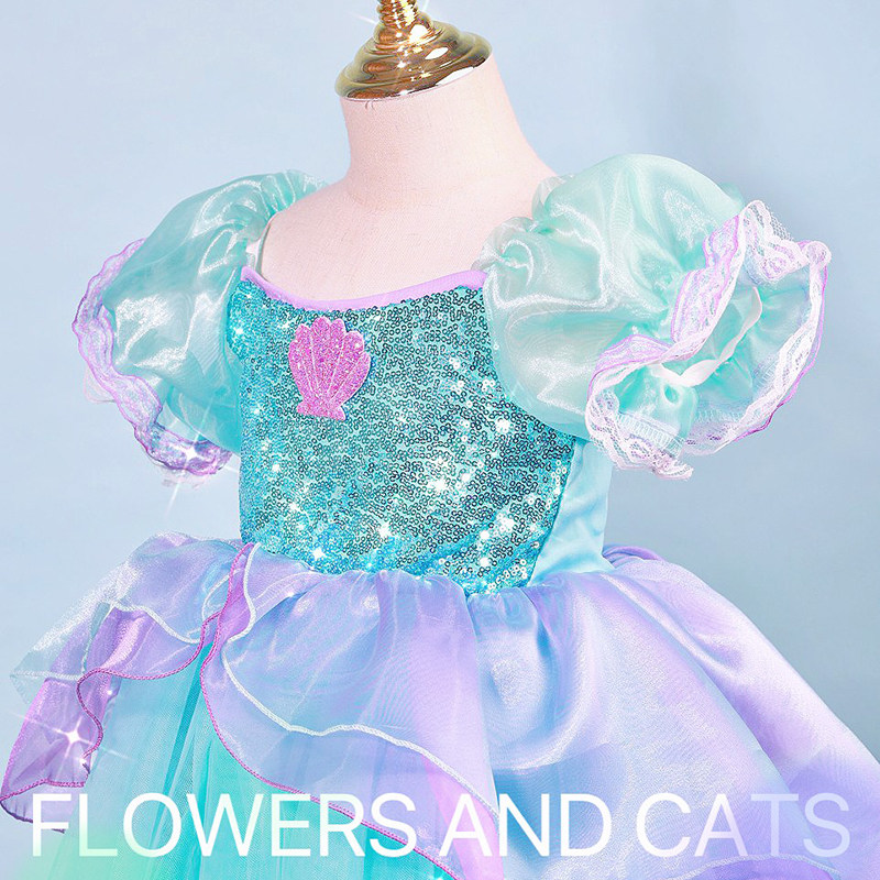 秋冬童装美人鱼吊带裙cosplays连衣裙短袖礼服裙女童公主活动表演