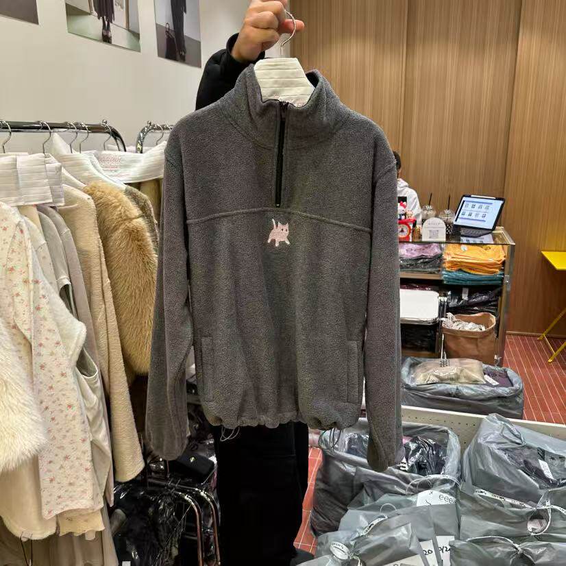 一件包邮lulu韩国代购 eee 半开领简约时髦保暖气质时尚绒衫卫衣