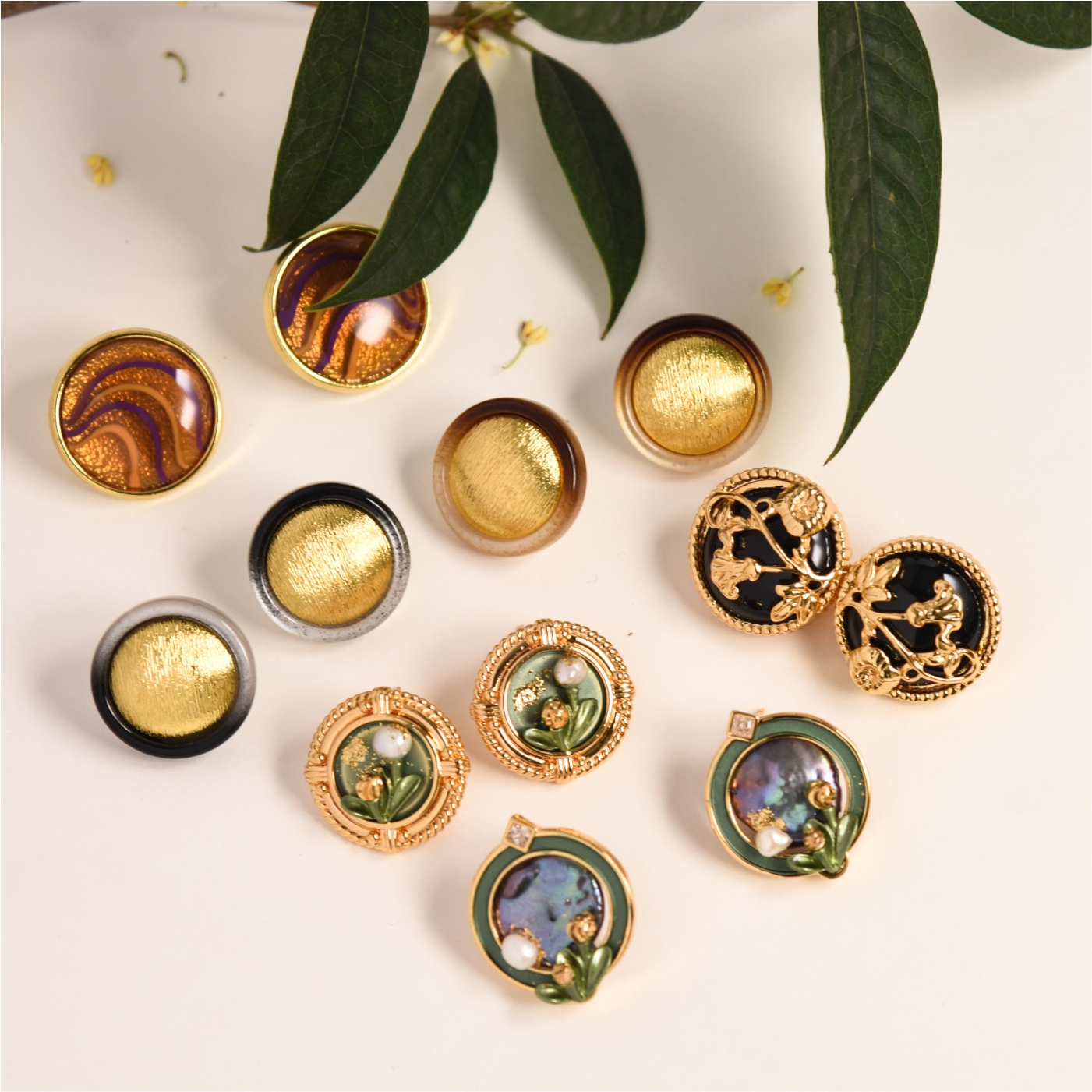 珍珠耳钉纽扣珐琅法式