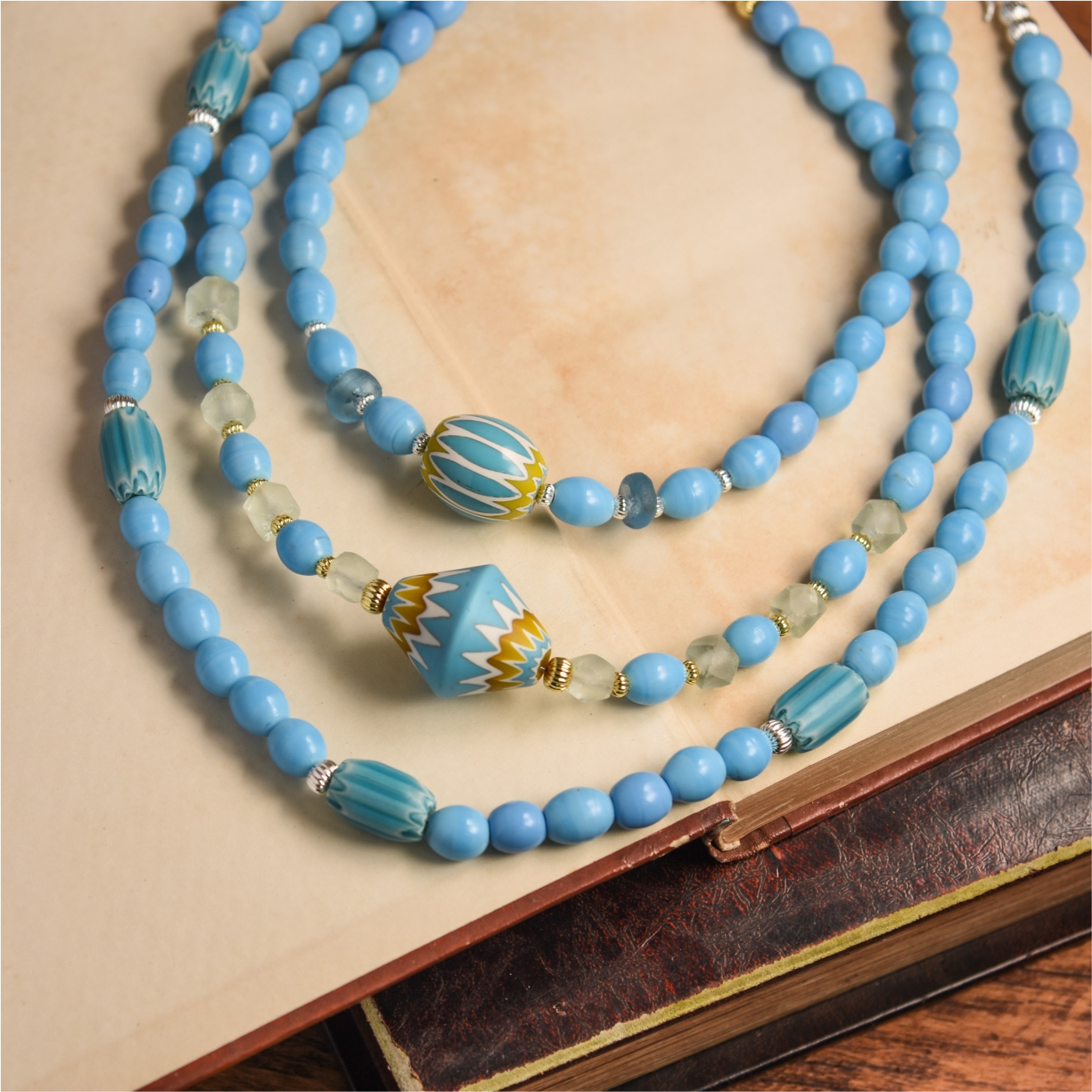 半羞还半喜，欲去又依依。蓝色系意大利雪弗莱琉璃项链锁骨链孤品