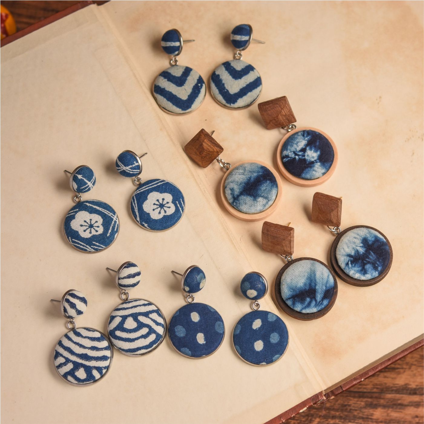 现货手工染色美浓和纸耳环