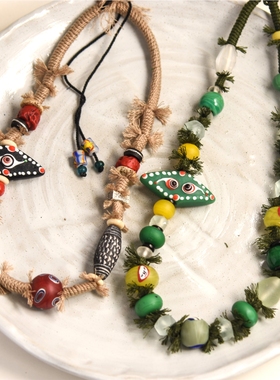 有情风万里卷潮来,无情送潮归.小众眼睛彩色琉璃项链孤品古法编织