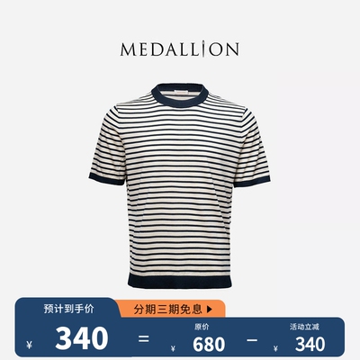 Medallion男士蓝白条纹百搭短袖