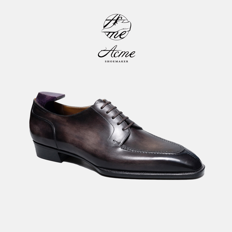 ACME手工德比鞋黑灰擦色皮鞋