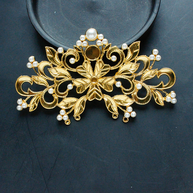 合金饰品配件手工diy带仿珍珠珠子合金树枝新娘团扇头饰材料