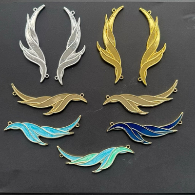 合金电泳高保色凤羽滴油仿点翠底胎挂件汉服发饰发簪凤冠材料配件