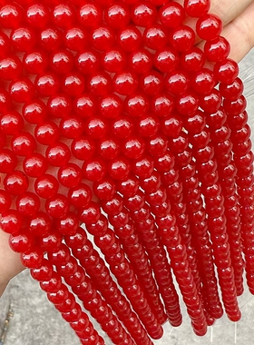 DIY玉髓 4-12mm散珠子大红色圆珠手工饰品隔珠手链配件珠子材料
