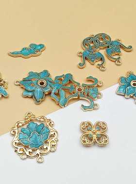 diy饰品配件合金滴油莲花环挂件古典耳环发簪头饰连接挂坠