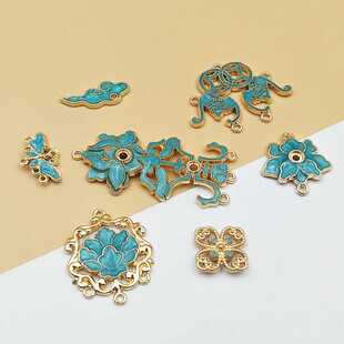 diy饰品配件合金滴油莲花环挂件古典耳环发簪头饰连接挂坠