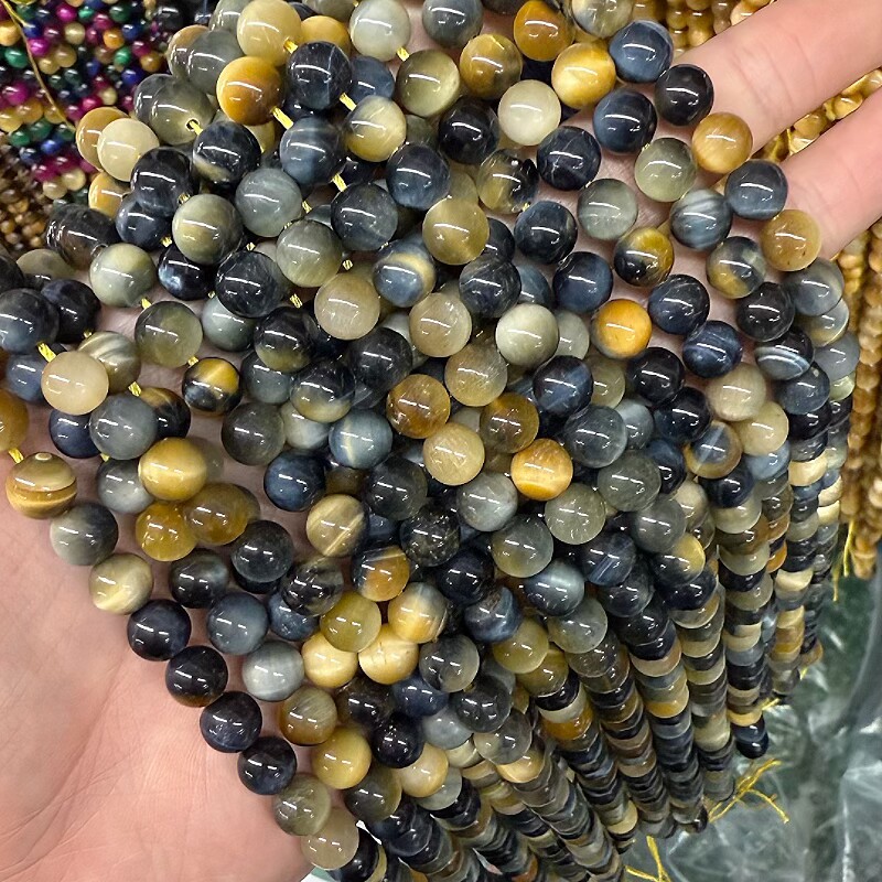 DIY天然虎眼7A级梦幻虎眼石散珠圆珠串珠子配件手链项链耳环材料