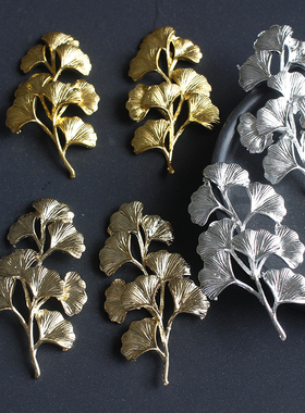 32x74mm 合金保色银杏叶树叶叶片 手工DIY发簪头饰品古风配件材料
