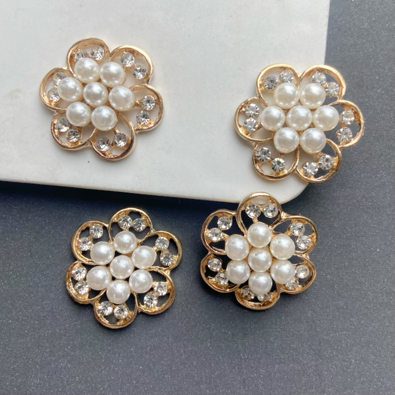 金属百搭白色扣子花朵纽扣镶钻珍珠DIY团扇凤冠头饰配件材料