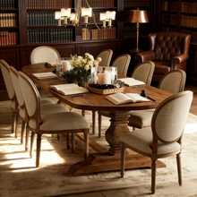 美式乡村做旧实木餐桌椅组合中复古风椭圆客厅长条桌侘寂风桌子