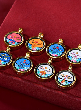 西藏手绘唐卡嘎乌盒八大守护神本命佛吊坠可打开装东西五路财神