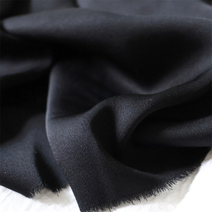 日本进口黑色薄款人绉乱麻缎面麻纱肌理三醋酸裙子裤子设计师面料