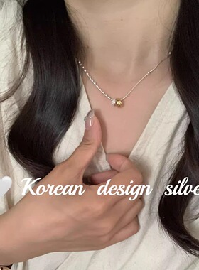 小众个性ins风 S925纯银项链女 双圈菱格镶钻分色不对称珠子蛇骨