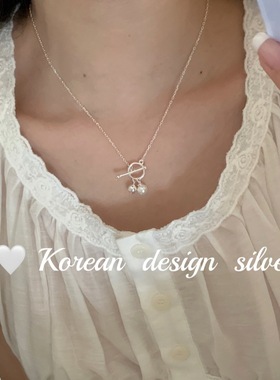 韩国东大门小众设计锁骨链 S925纯银OT扣珍珠圆珠项链高级感ins