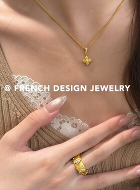 法式优雅布契风拉丝S925纯银拉丝鸢尾花项链高级感小众礼服配