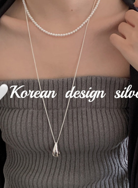 韩版ins风小众设计银饰品 S925纯银 镂空水滴项链 简约高级感女