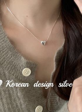 韩国ins小众设计锁骨链 S925纯银简约光面爱心项链高级感百搭女款