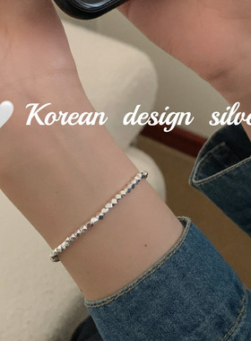 韩版ins风设计银饰品 925纯银切面珠子拼接手链女叠戴精致高级感