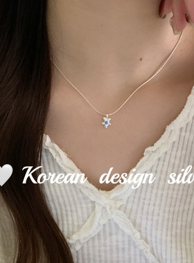 韩国亮银INS简约小众设计锁骨链 S925纯银 小蓝花项链 叠戴高级