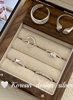 韩国东大门重工指环饰品 S925纯银爱心麻花戒指 小众设计高级组合