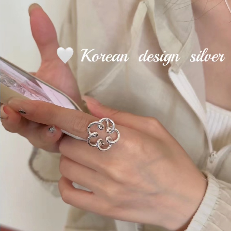 韩国ins博主同款银饰品 S925纯银重工镂空花花戒指 气质款简约女