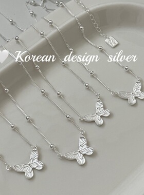 韩国东大门网红ins风饰品 S925纯银蝴蝶珠珠项链温柔气质小清