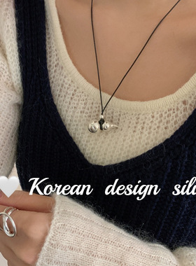 韩国ins风饰品 S925纯银光面葫芦黑色项链女叠戴气质秋冬毛衣链款