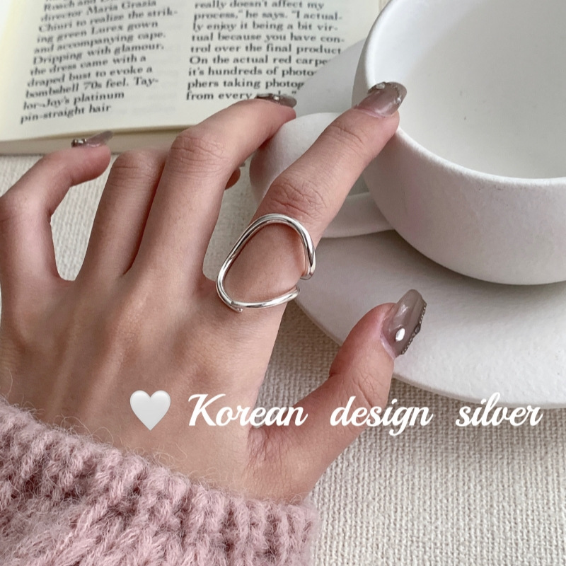 韩国个性小众设计银饰品S925纯银镂空不规则戒指高级经典叠戴百搭