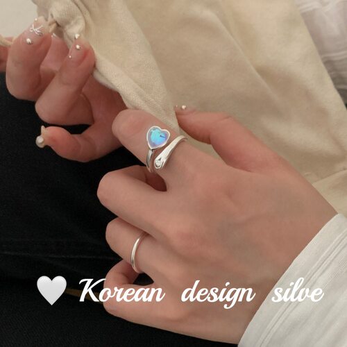 韩国ins风博主同款饰品 S925纯银爱心月光石戒指女高级感简约百搭