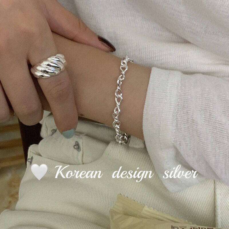 韩国ins风博主推荐手饰品 S925纯银麻花扭线粗手链 高级感女