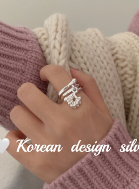 韩国ins博主秋冬个性设计饰品 925纯银多层开口小葡萄吊坠戒指高