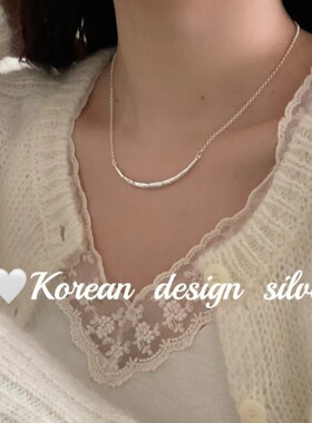 韩国东大门设计高级感银饰品925纯银液态弧形线条项链ins风精致